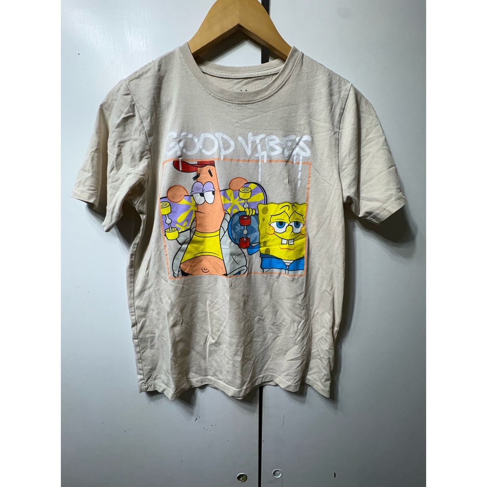 Nickelodeon SpongeBob SquarePants T-Shirt Youth XL 14/16 Beige Good Vibes Shirt